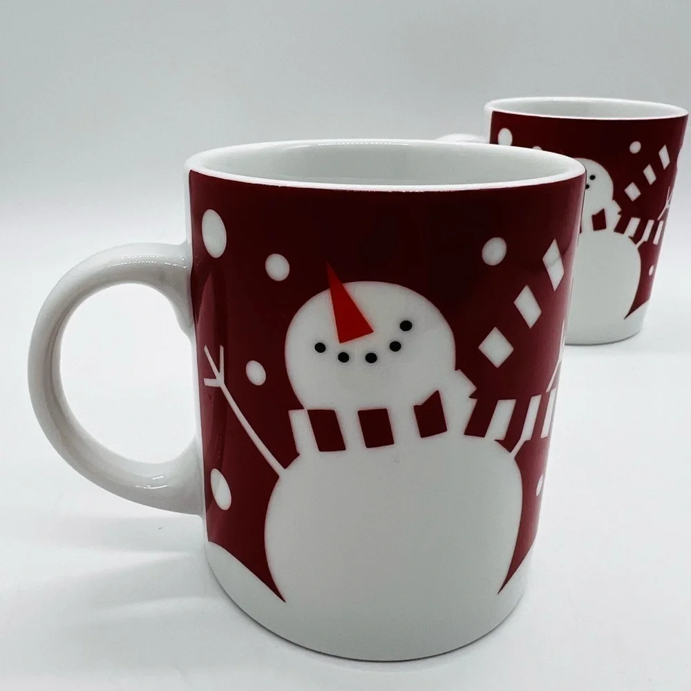 CRATE & BARREL SET OF 2 VINTAGE 2006 SNOWMAN MUGS WITH TAGS